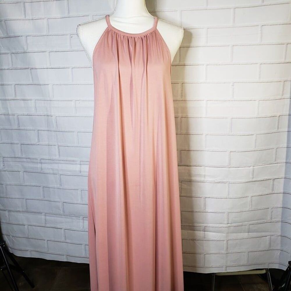 Double Zero Pink Halter Maxi Dress Soft Loose Fit High Neck size L large